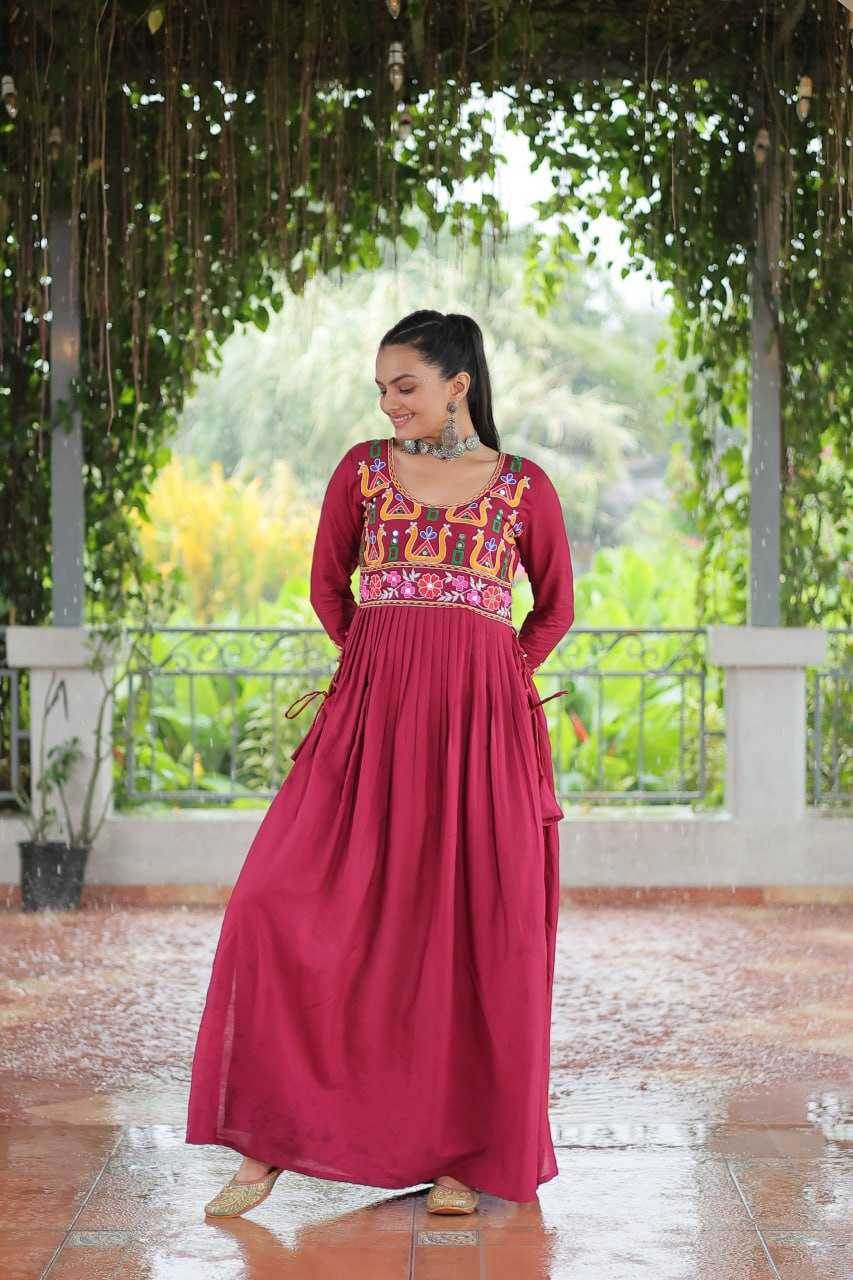 Reyon Cotton Long Embroidered Navratri Kurti - MYLUXURY LANE ENTERPRISE